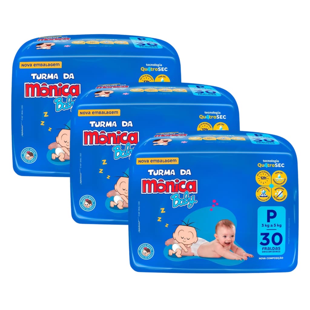 Kit com 3 Pacotes Fralda Descartável Infantil Turma da Mônica Baby Jumbo Barato Revenda