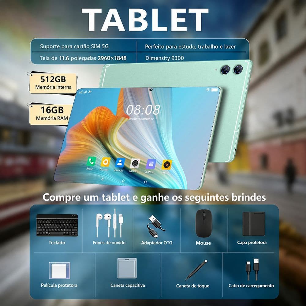 Tablet ZEENO S13 Ultra Combo com Teclado e Mouse -11,6" 16GB+512GB Android 15 8800mAh Ideal para Estudos e Jogos