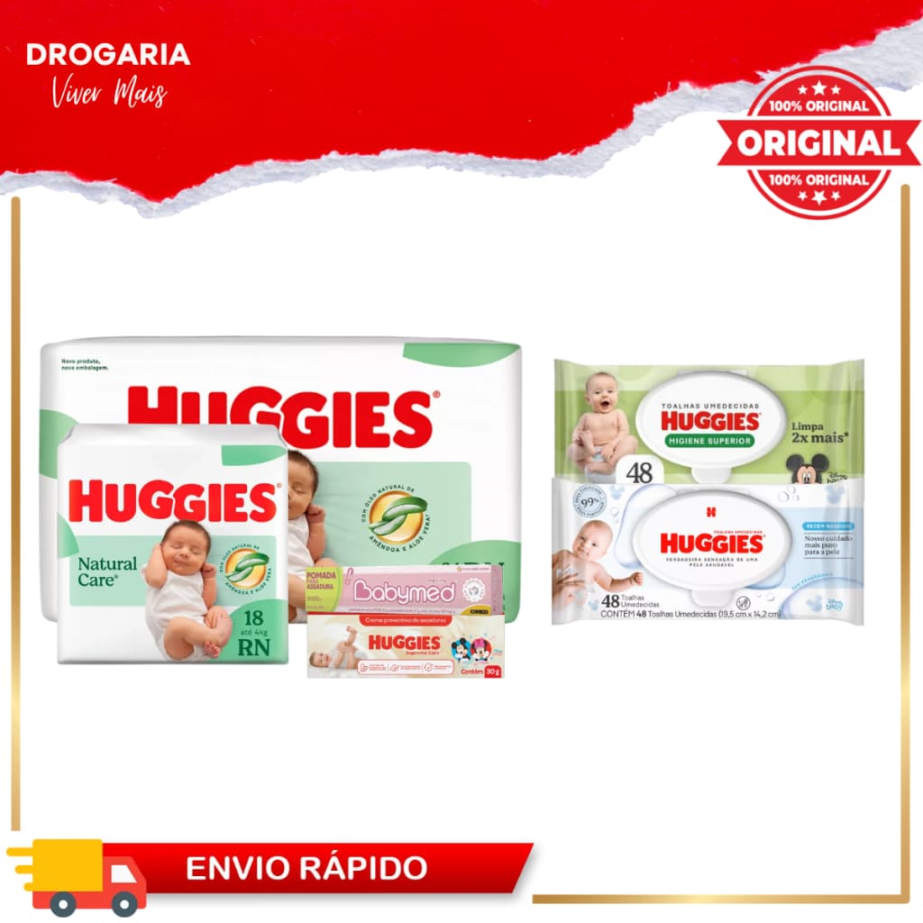 Kit Econômico Huggies | Lenços + Pomadas + Fralda - Escolha o Tamanho