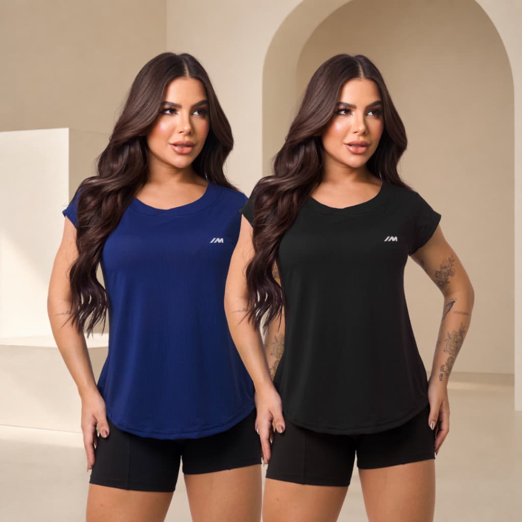 Kit 2 Camiseta Feminina Academia Dry Fit P ao G3 Baby Look Plus Size Treino Caminhada Musculação