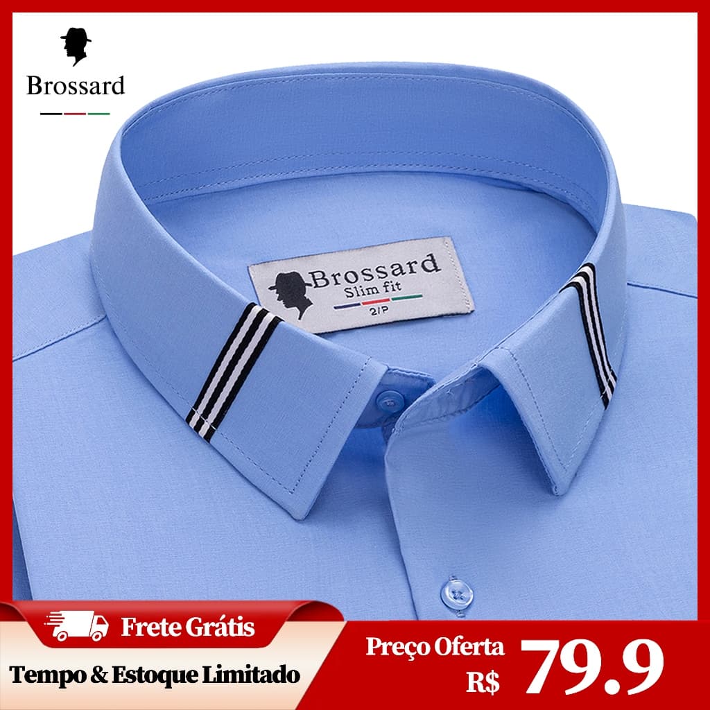 Camisa Social Masculina Algodão Manga Longa Slim Blusa Luxo Não Amassa, Presente para o Dia dos Pais