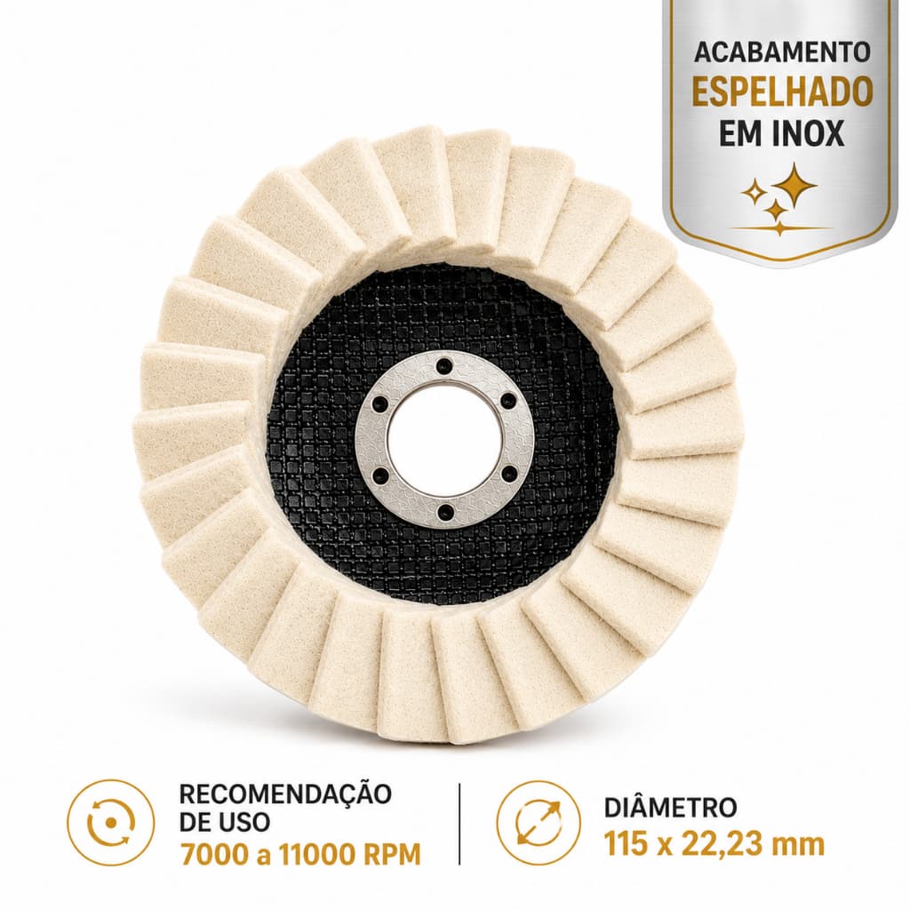 DISCO FLAP DE FELTRO PARA POLIMENTO INOX METAIS 115MM