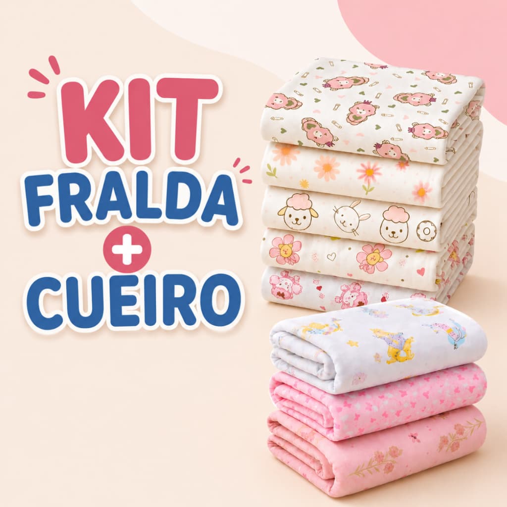 Kit Fralda de Pano e Cueiro Flanelado para Bebê Menina Menino Enxoval Infantil Bebe Recém Nascido Rn