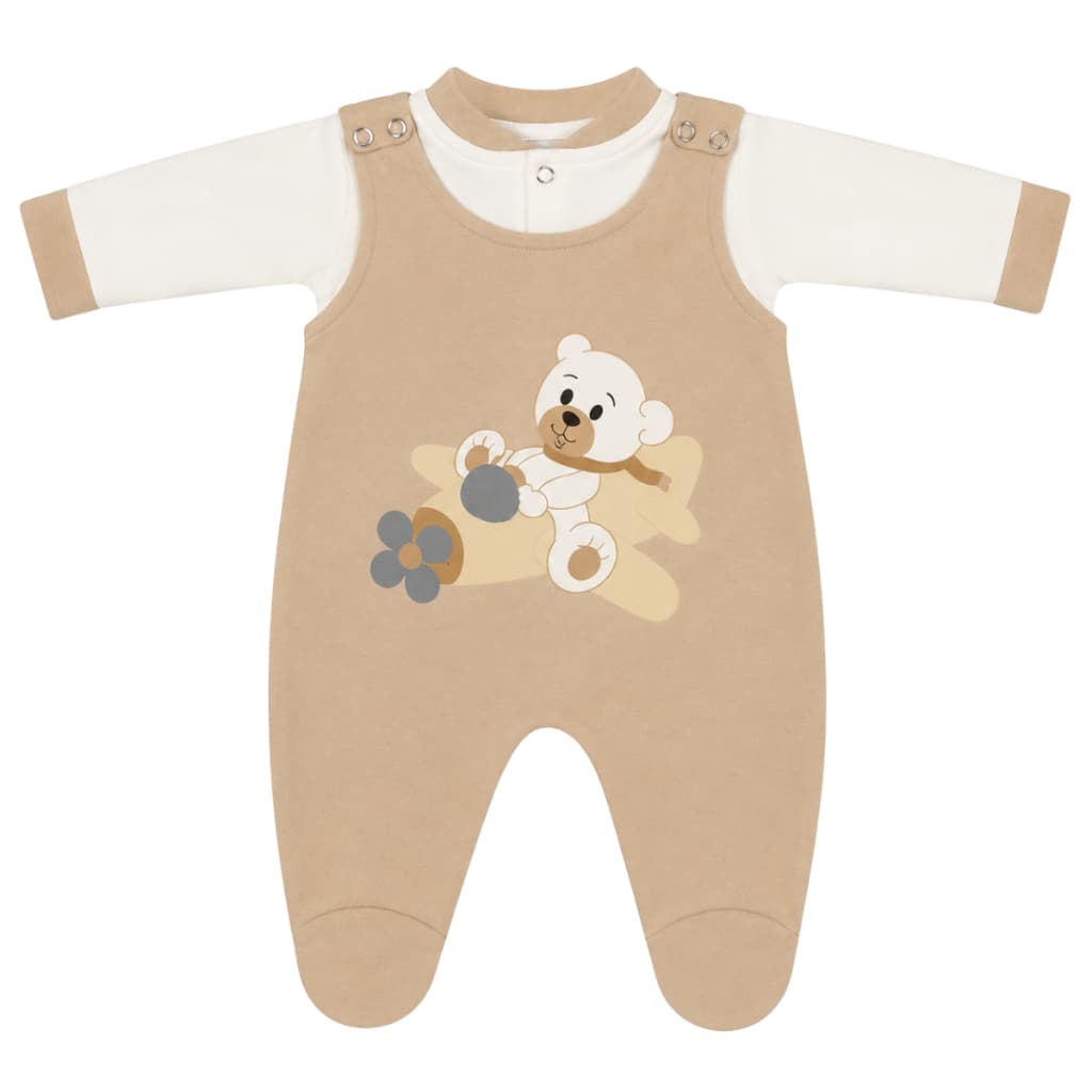 Kit Saída de Maternidade Enxoval Para Bebê Menino Conjunto de Roupa Jardineira Algodão Urso Aviador