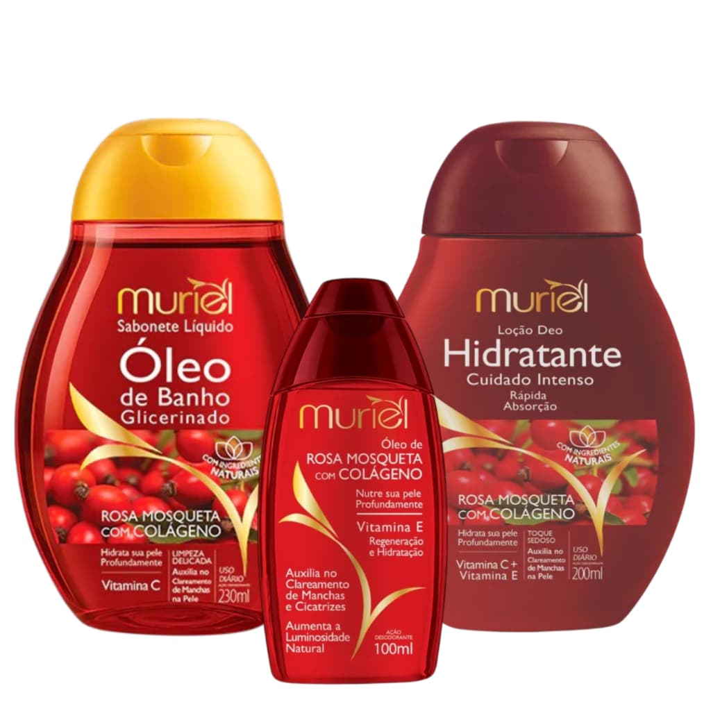 Muriel KIT Sabonete 230ML + Hidratante 200ML  + Óleo 100ML Rosa Mosqueta