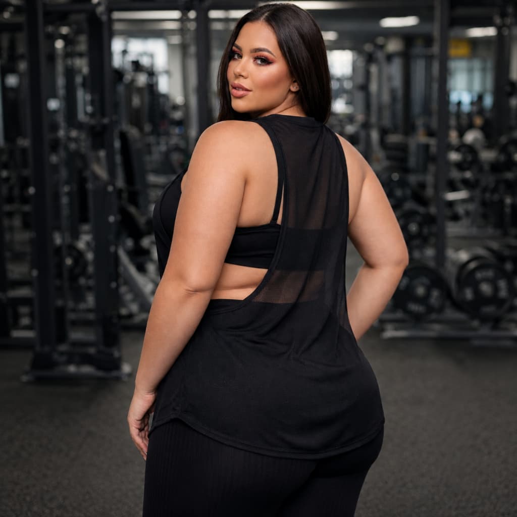 Regata Feminina Plus Size Academia Transparente Fitness Tule Linda