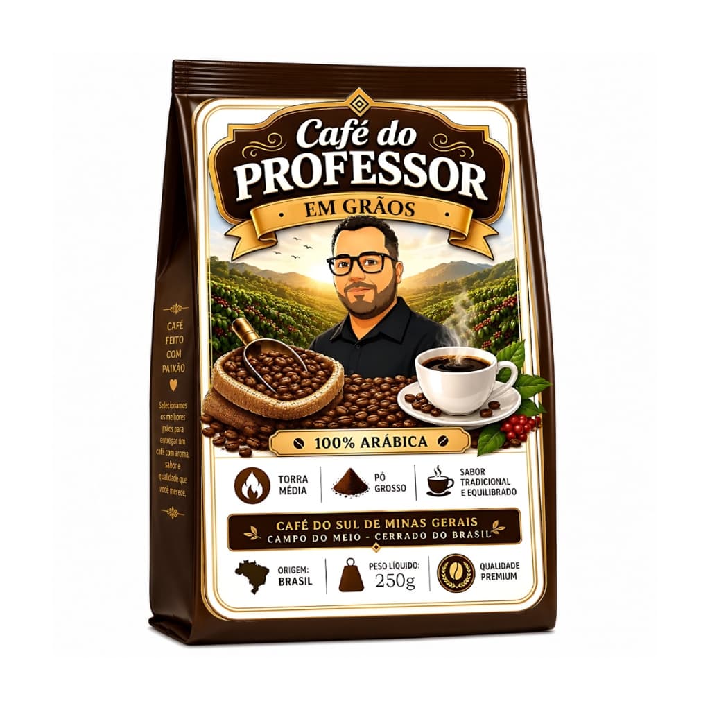 Café do Professor em Grãos 250g Torrado Premium Aroma e Sabor