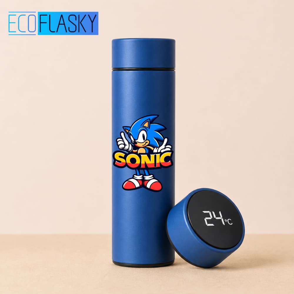 Garrafa Térmica de Água  Aço Inoxidável Sonic Turma de Sonic Termometro LED Digital Estampada 500ml