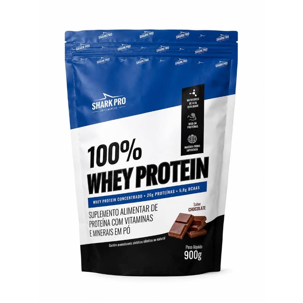 100% Whey Protein Shark Pro 900g Chocolate 26g de Proteína WPC Original