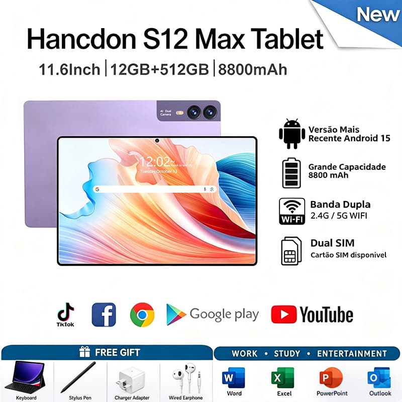 Hancdon S12 Max Tablet 11.6" 12+512GB 5G | Bateria 8800mAh | Envio 24h Android 15