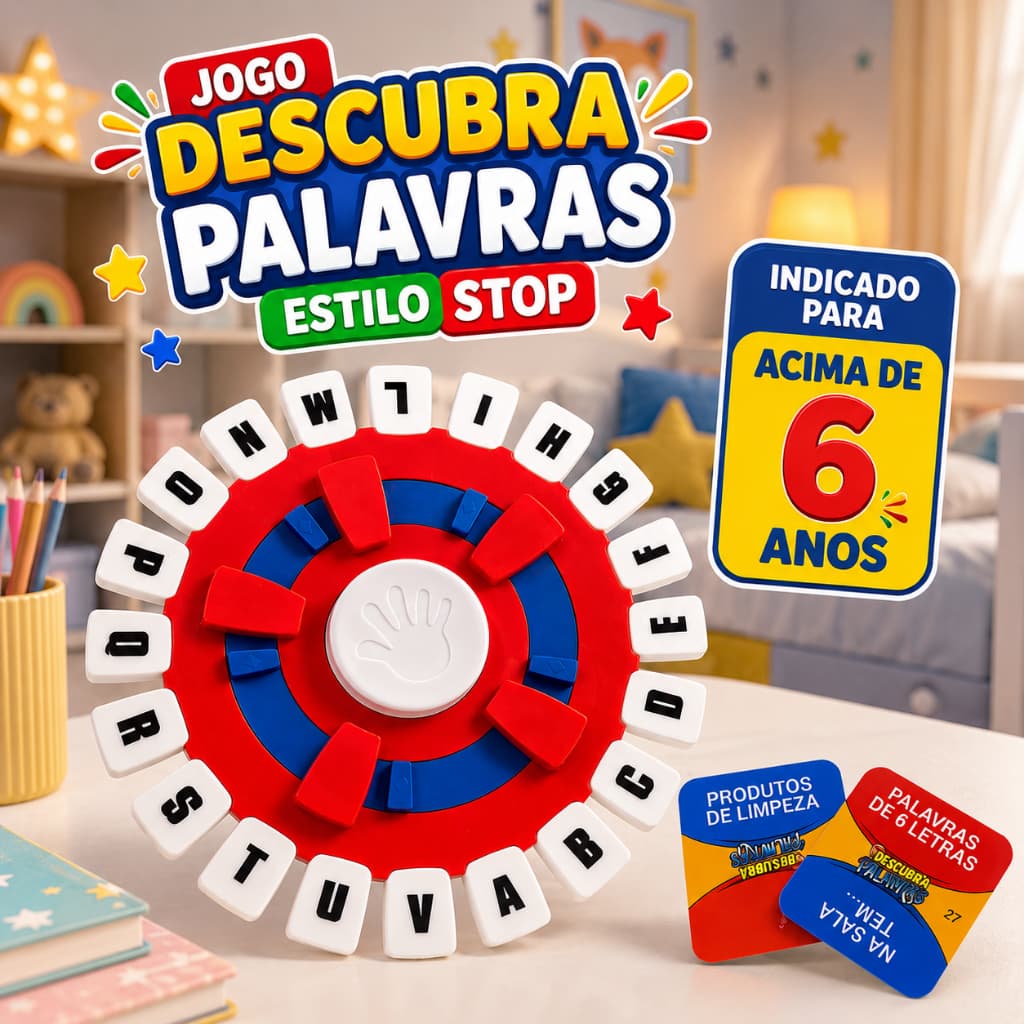 Jogo Descubra Palavras Stop Jogo de Tabuleiro Educativo Família Crianças Amigos Brinquedo Infantil com Temporizador