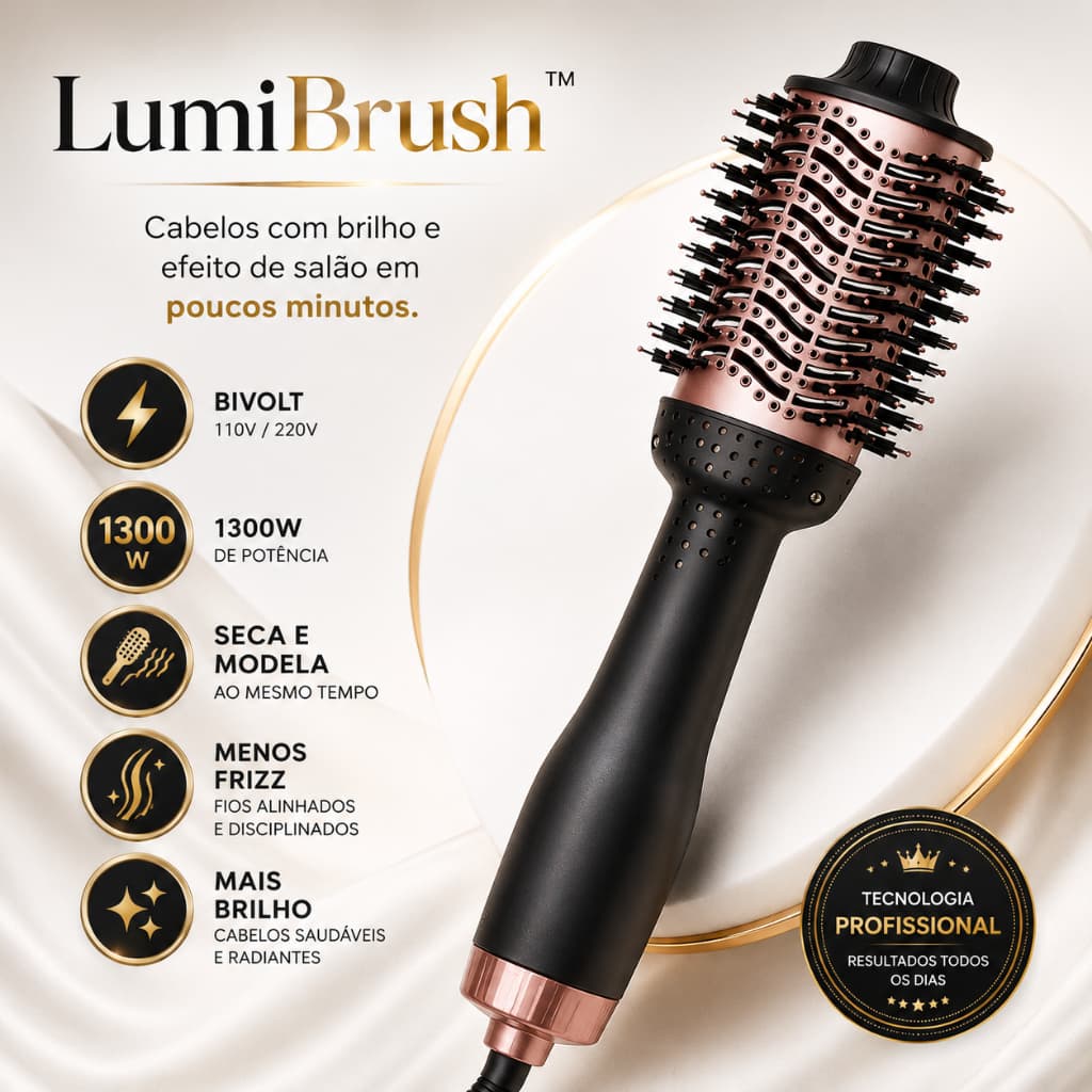scova Secadora de Cabelo Profissional 1300W Bivolt LumiBrush™ Seca Modela Alisa com Controle de Temperatura