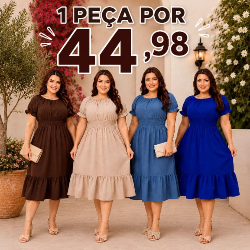 VESTIDO FEMININO MIDI MANGA PRINCESA MODA EVANGÉLICA.