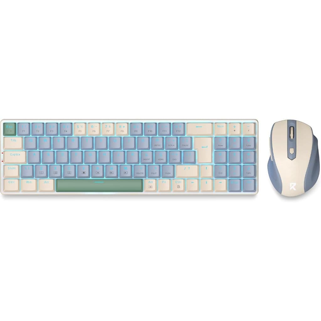 Kit Mouse e teclado mecânico sem fio Redragon BS-8772 CB Creme e Azul