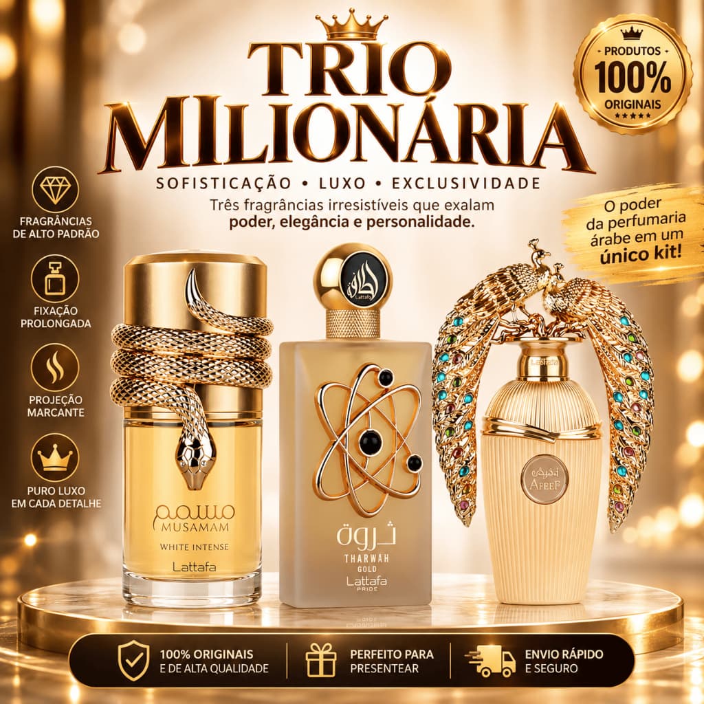 Kit Perfume Árabe Feminino - Musamam White Intense - Tharwah Gold - Afeef - 100% Original - Importado - Alta Fixação.