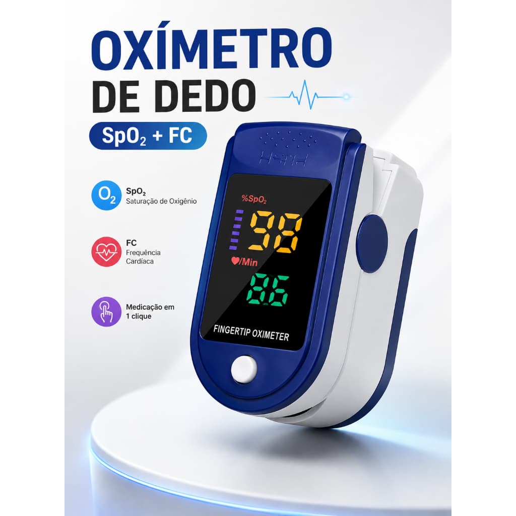 Oxímetro de Dedo Digital Medidor de Saturação SpO2 e Frequência Cardíaca Portátil com Display LED