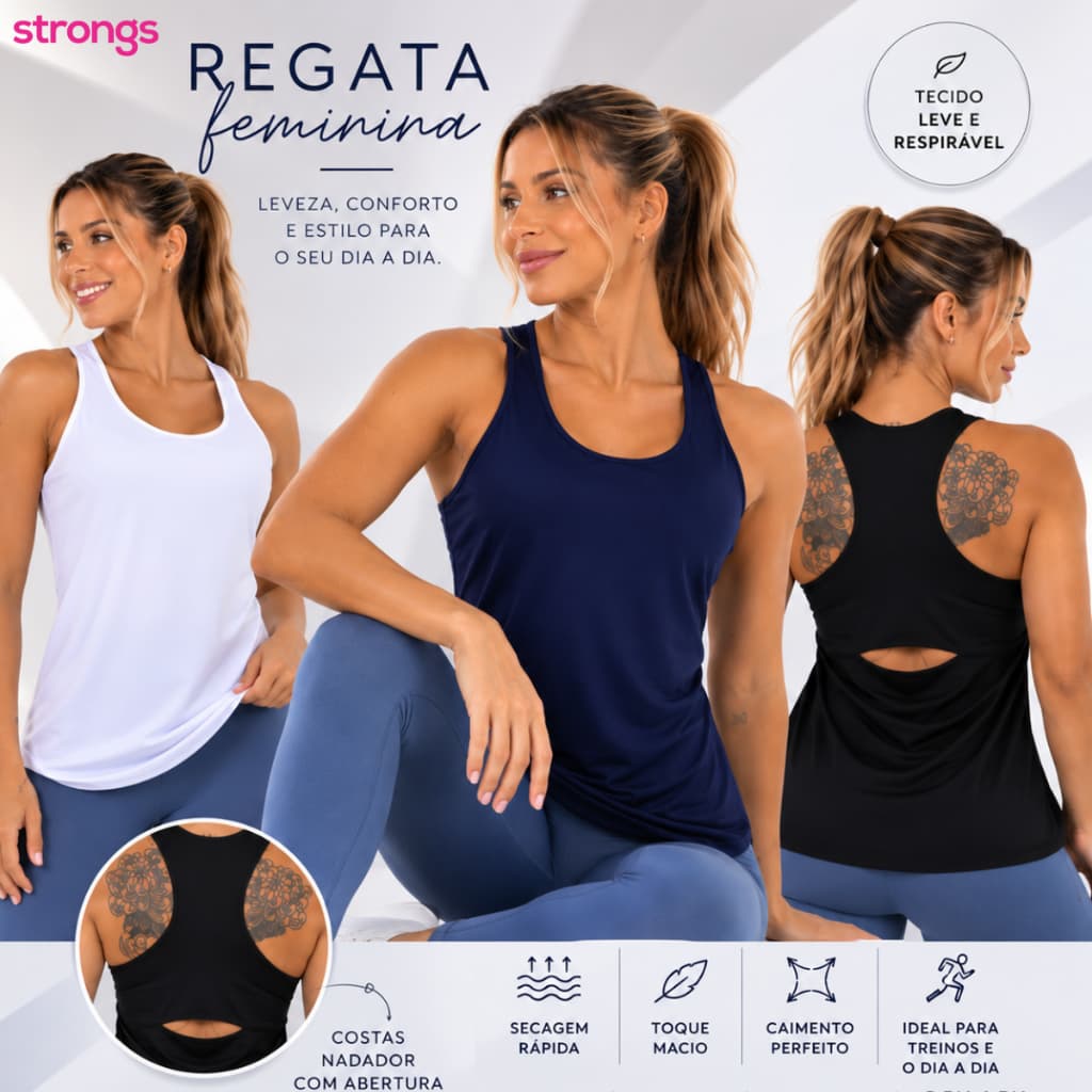 Regata Feminina Academia Treino Esportiva, Dry Fit, Fitness.