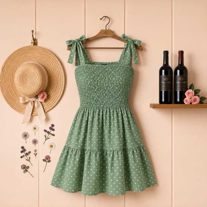 Vestido Curto Lastex Feminino Tecido Crepinho Verão Alça Amarração Novidade 2026 cor liso, bolinhas y estampado