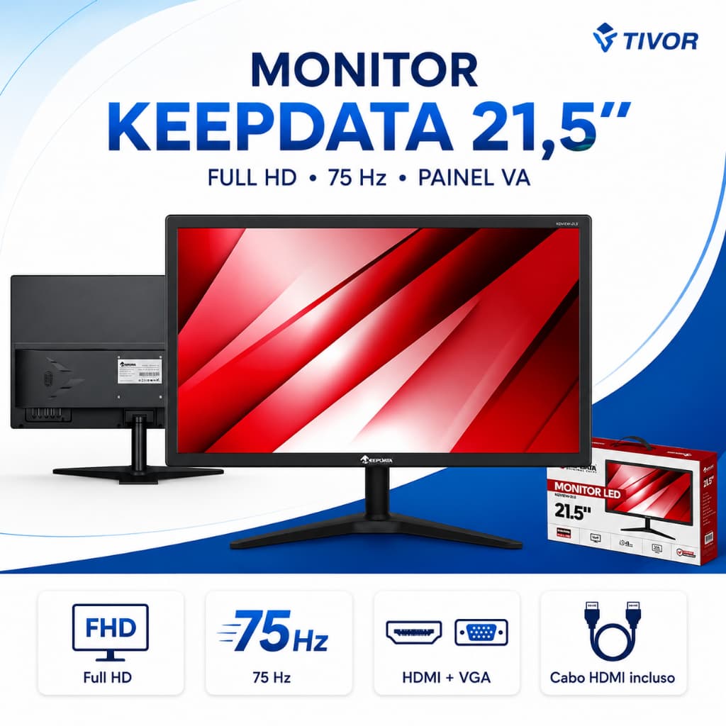 Monitor 21,5 HD Keepdata 75Hz 4ms Painel VA HDMI/VGA  Ideal Escritório e Home Office Gamers