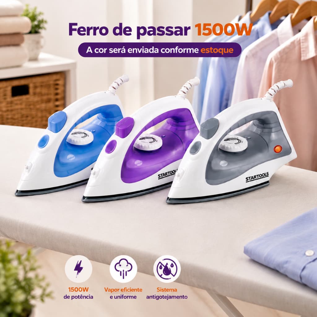 Ferro Passar A Vapor Potente Compacto Antigotejamento Uso Residencial Profissional 127V
