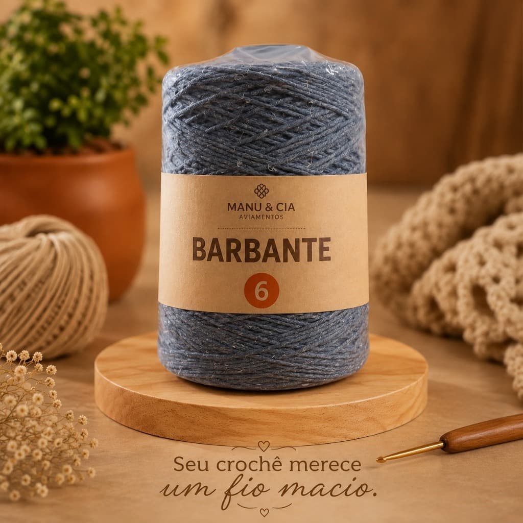 Barbante Nº6 Jeans para Crochê e Artesanato | Fio Resistente para Tapetes e Macramê
