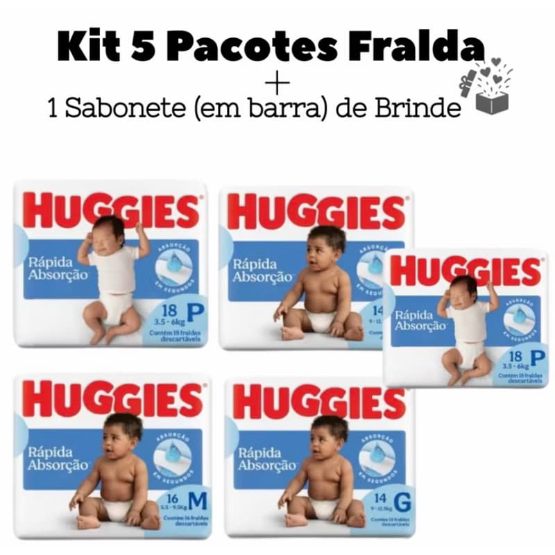 Kit chá de bebê pacote de fralda Huggies,+ sabonete