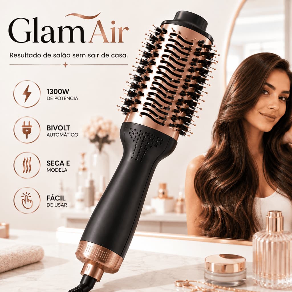 Escova GLAIMAIR Secadora Cabelos Profissional Bivolt Alta Potencia 1300w Modeladora Rapida Volume Brilho