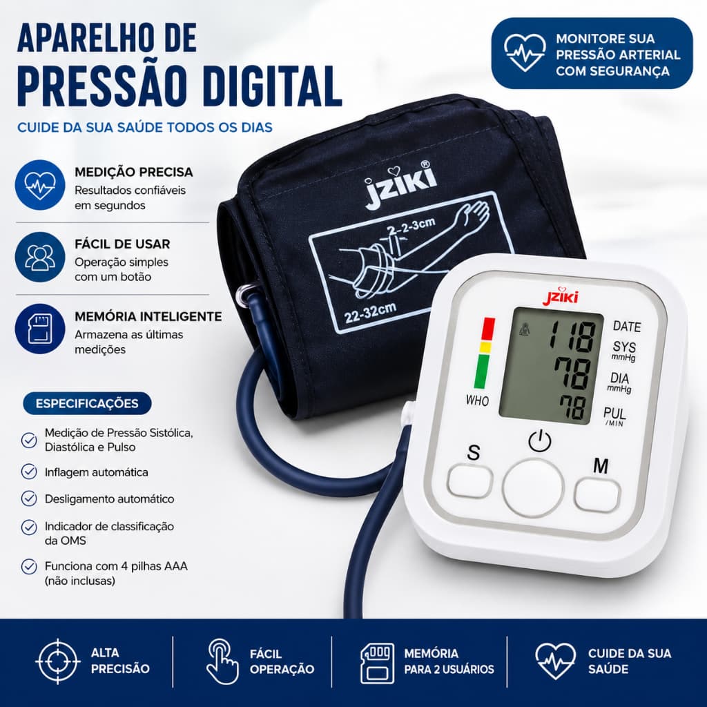 Medidor de pressão arterial digital braço aparelho de pressao arterial esfigmomanômetro manômetro portátil
