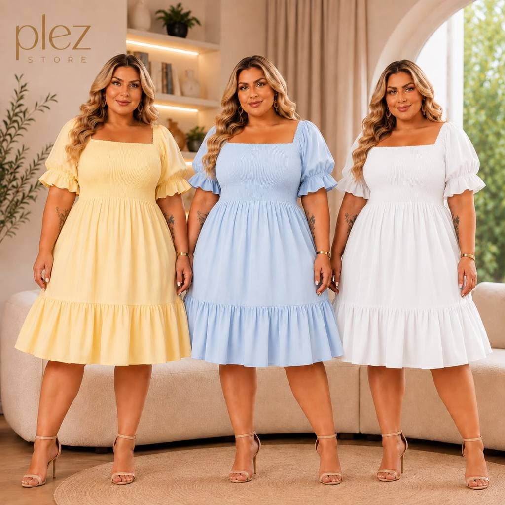 kit 3 vestido midi plus size manga princesa roupas femininas plus size feminino roupa plus size maior plus size feminino