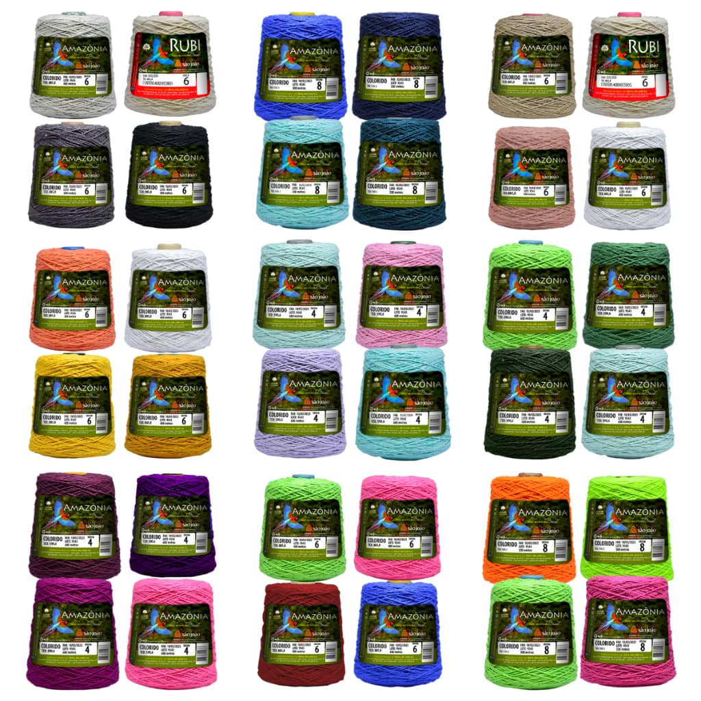Kit 4 Barbantes Amazônia Varios Kits Fio Número 4, 6, 8 Para Crochê Colorido São João