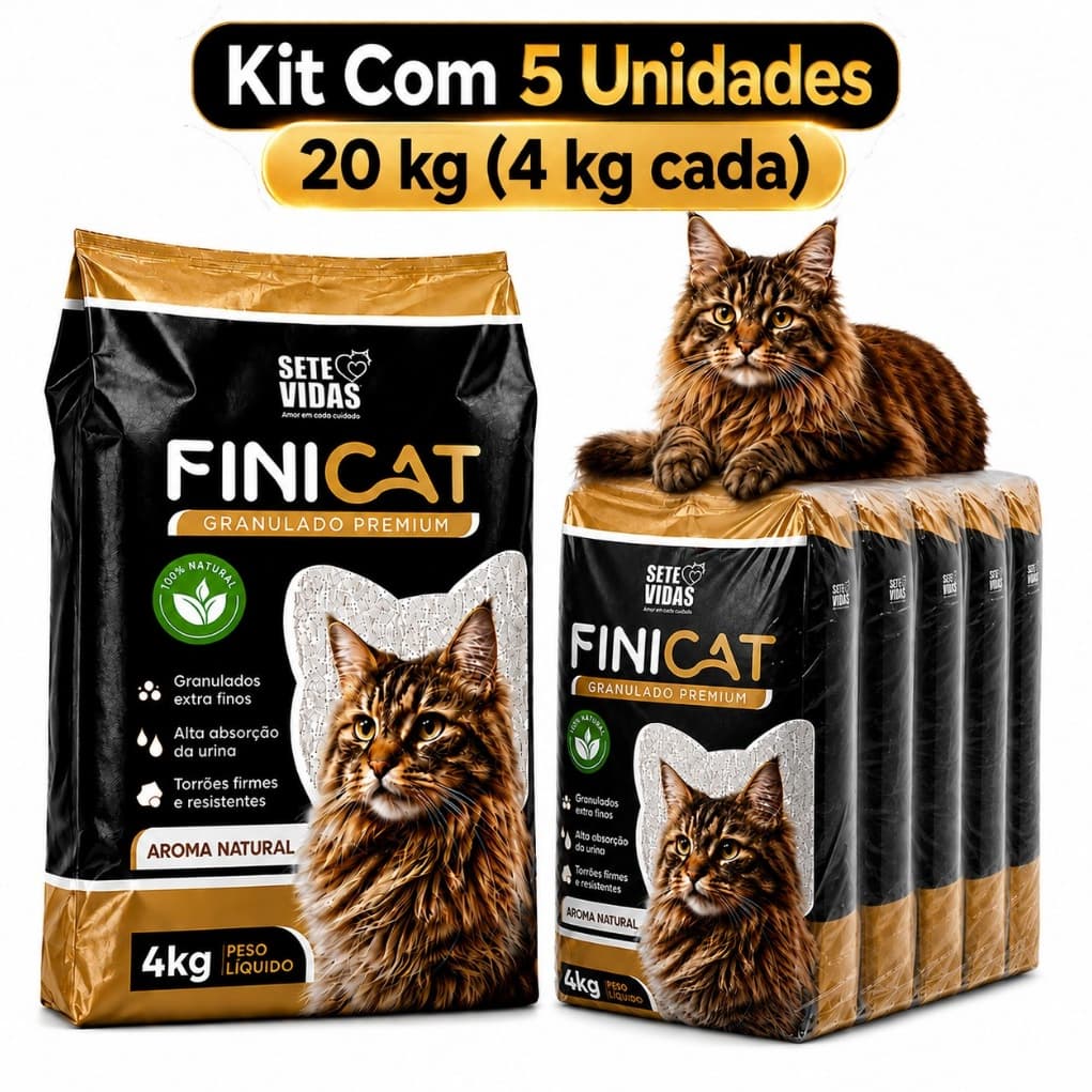 Kit 5 Areia Sanitária Higiênica FiniCat Premium Para Gatos Anti Odor Grãos Extra finos 20 kg Total - Envio Imediato -