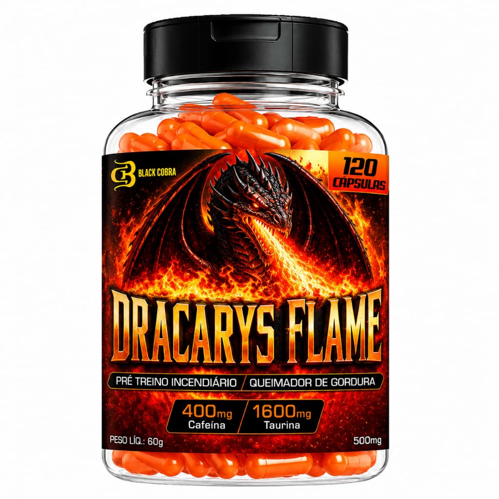 Poderoso Termogênico e Pré Treino Dracarys Flame 120 Caps 400mg Cafeína 1600mg Taurina