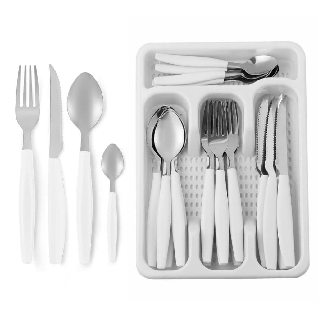 Conjunto 25 Peças Talheres Inox Cabo Plástico Cesto Tamanho P Cozinha Branco Preto Vermelho