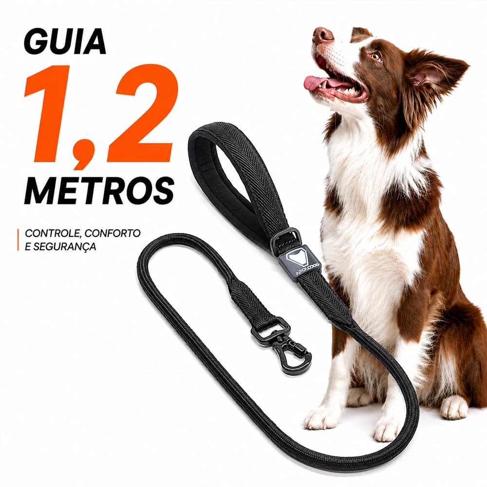 GUIA APOLODOG 1,2 METROS PASSEIO ADESTRAMENTO CÃES DE PEQUENO MEDIDO E GRANDE PORTE