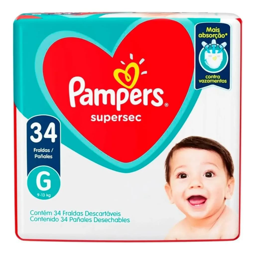 Fralda Infantil Pampers Supersec Mega 9 A 13kg G 34 Unidades Tamanho Grande (g) Sem Gênero