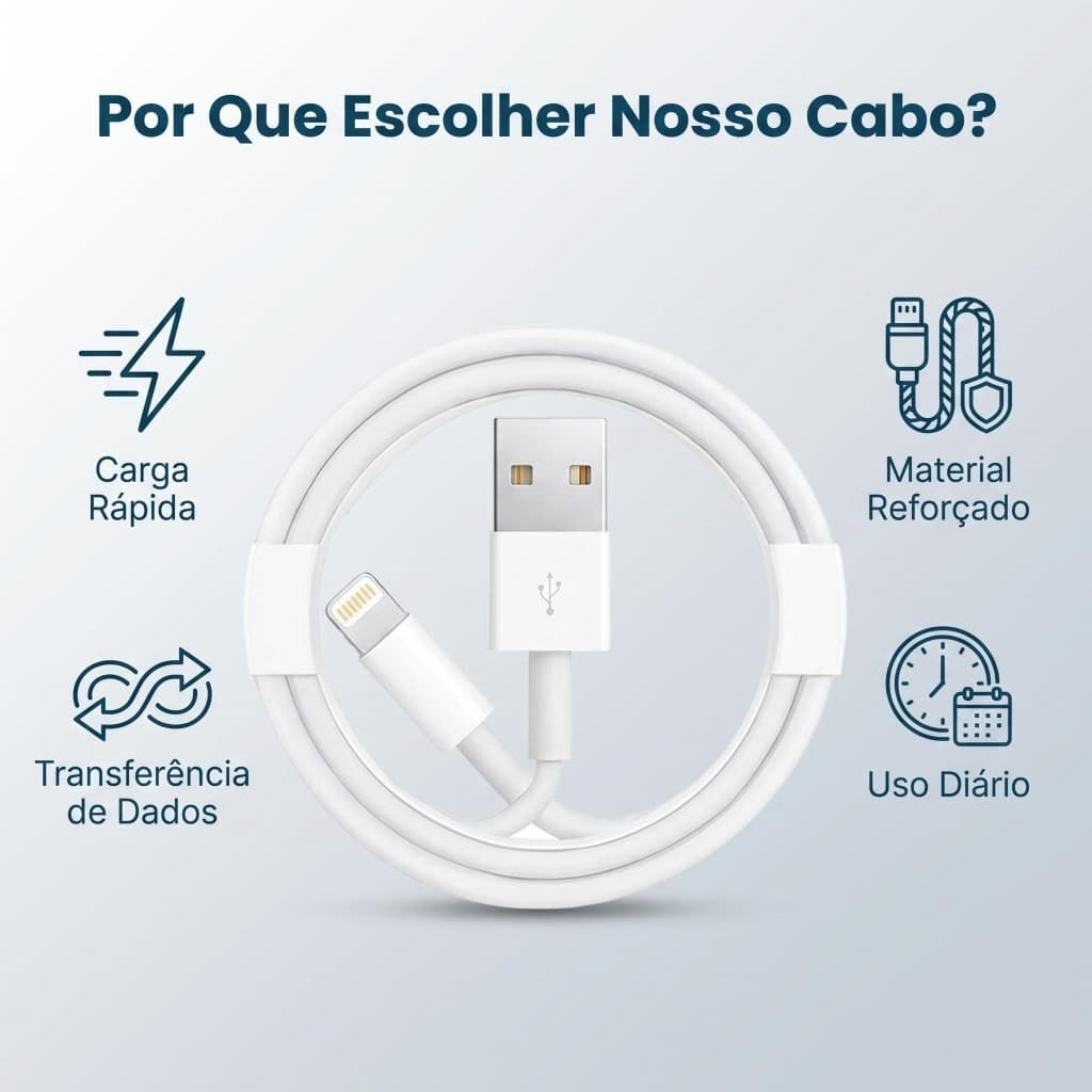 Cabo de Lighting USB de Carregamento Rápido/Dados de 1m/2m para iPhone