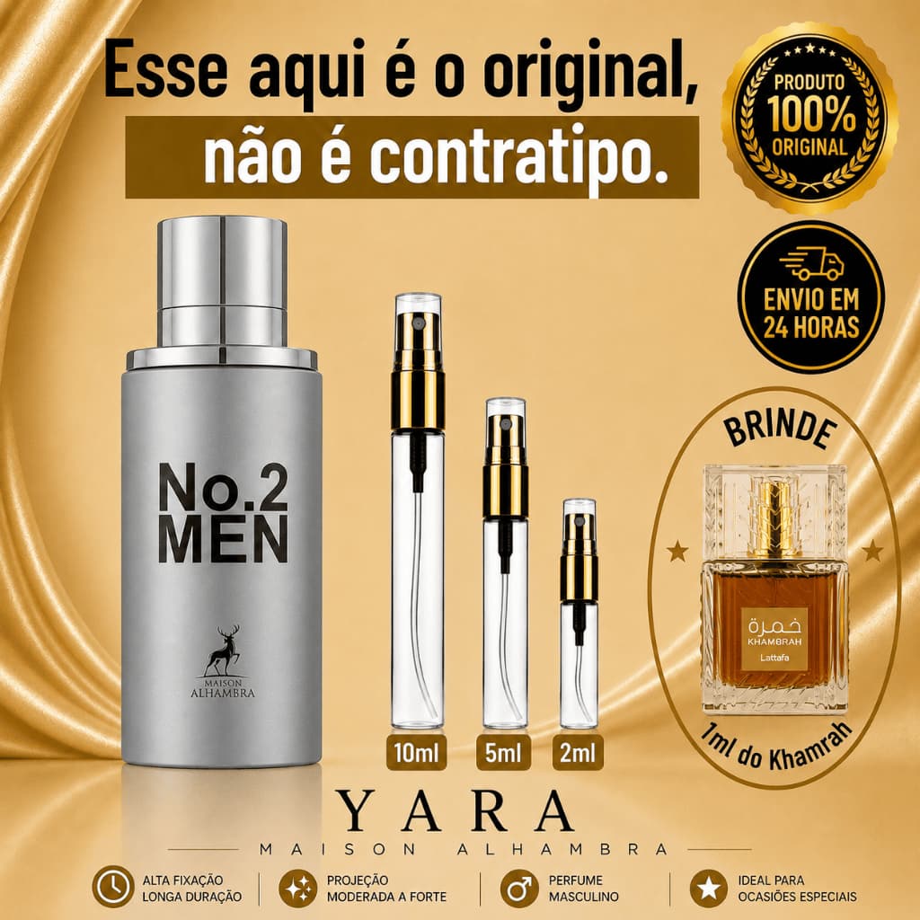 No. 2 Men  Perfume Árabe Masculino - 100% ORIGINAL - Importado - Alta Fixação - Alta Projeção - Fresco especiado Cítrico