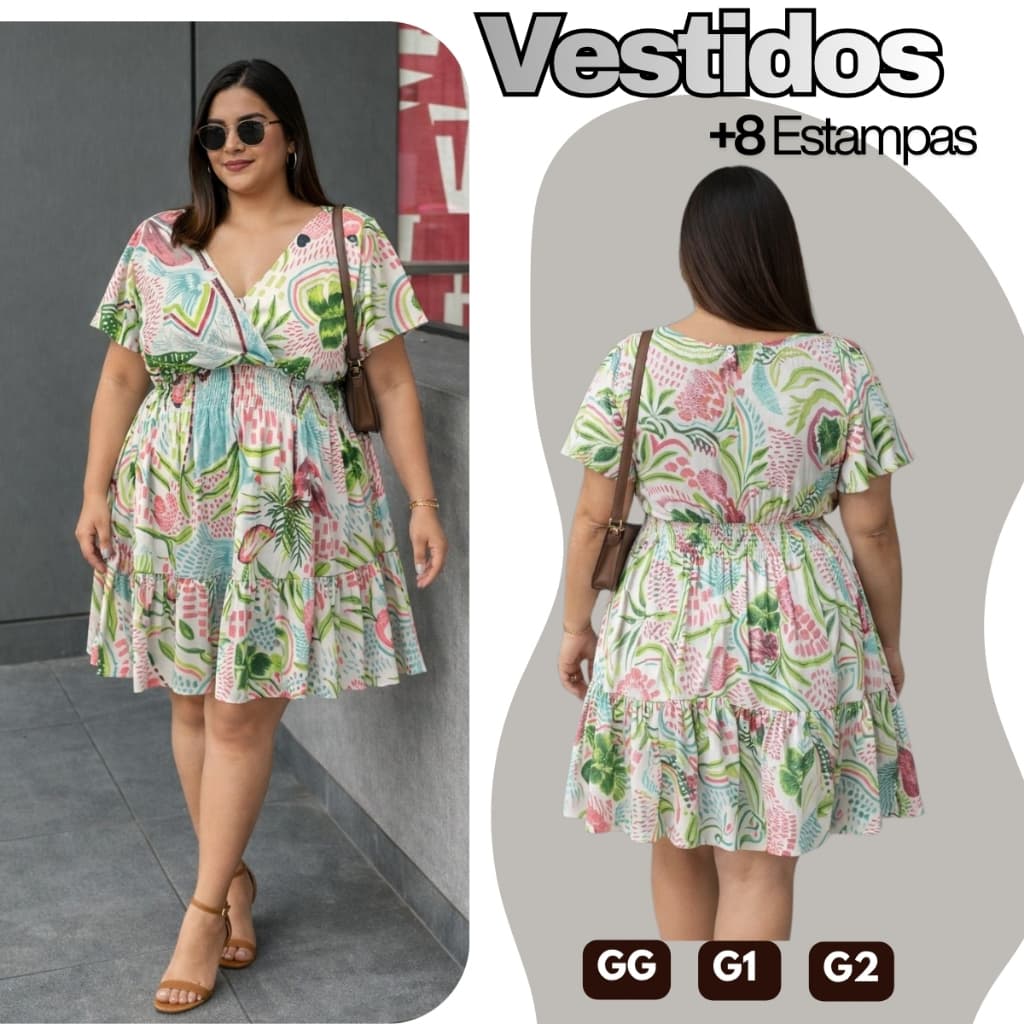 Vestido Plus Size Feminino Duas Marias Rodado Manga Curta