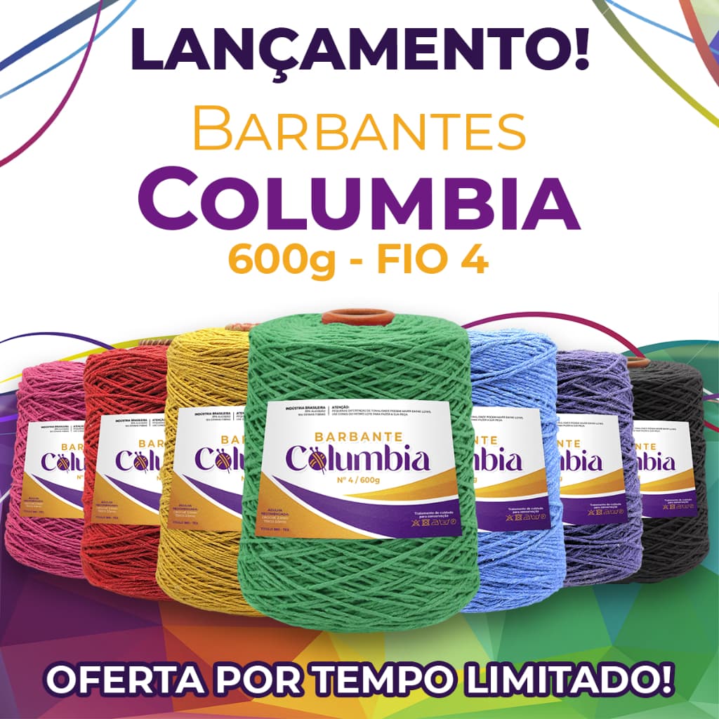 [LANÇAMENTO FIO 4] Barbante Columbia 600g Fio 4 - Para trabalhos Especiais Crochê Tricô Macramê