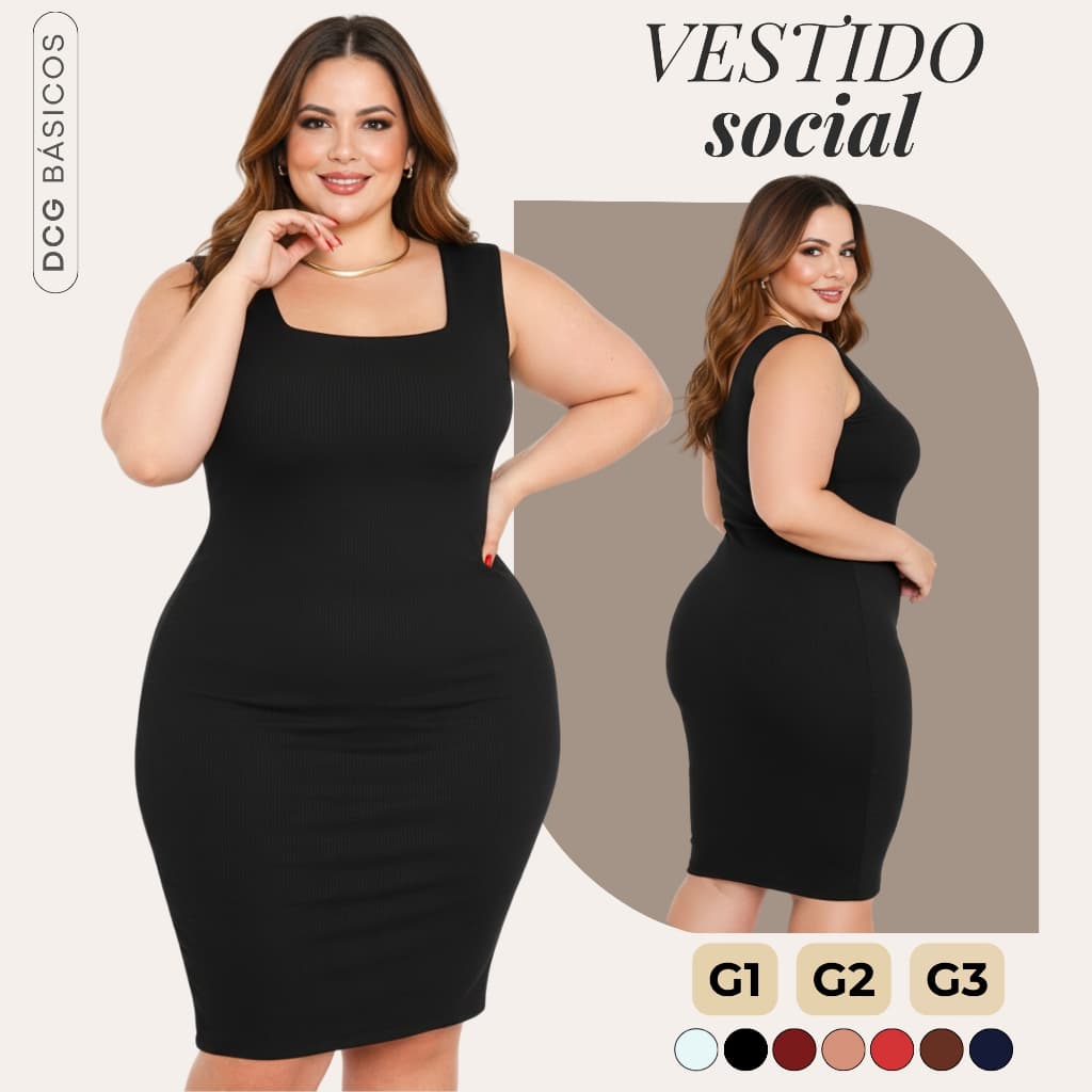 Vestido Feminino Midi Plus Size Acinturado Modelador de Alta Compressão G1 ao G3