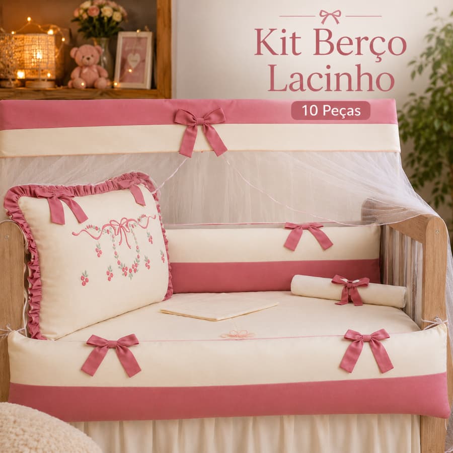 Kit Berço Bebê Bordado Menina e Menino Lacinho10 peças Americano 100% algodão Enxoval de Bebê Completo