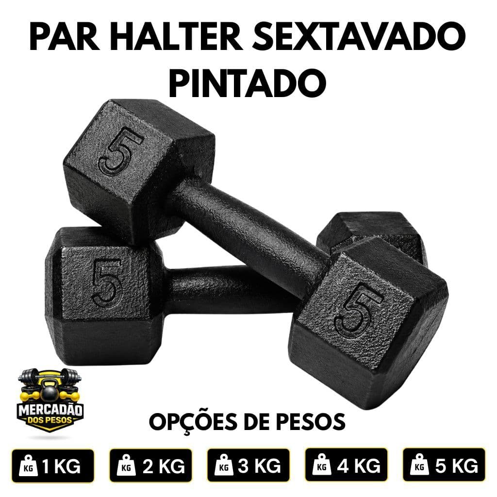Par Peso Academia Halter Sextavado 1 a 5 kg Pintado -  Crossfit, Treino em casa, Pilates,, Academia