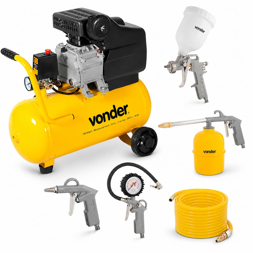 Kit Completo Motocompressor 21,6L 8pcm com 5 Acessórios Vonder