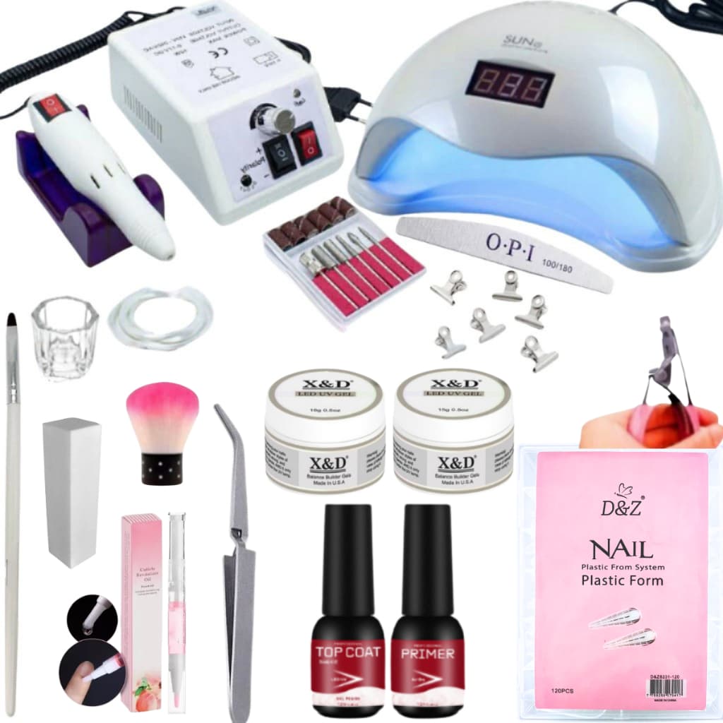 Kit Completo Alongamento Unha Gel e Fibra com Lixadeira Elétrica Mercedes 20.000 RPM – Profissional Manicure