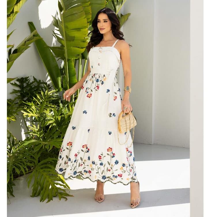 Vestido Feminino Vestido com botão e cinto