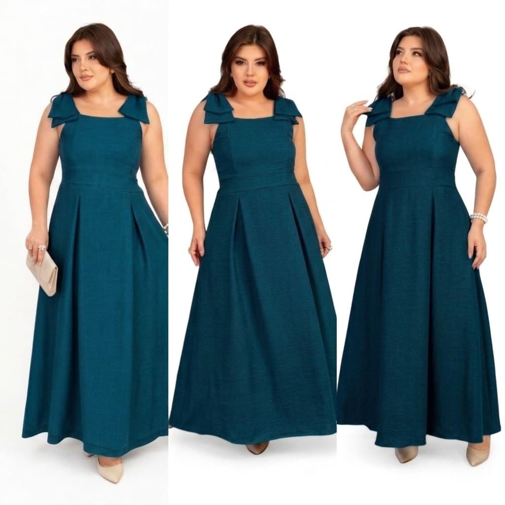 Vestido Laço no Ombro Vestido Feminino longo Evangelico Elegante