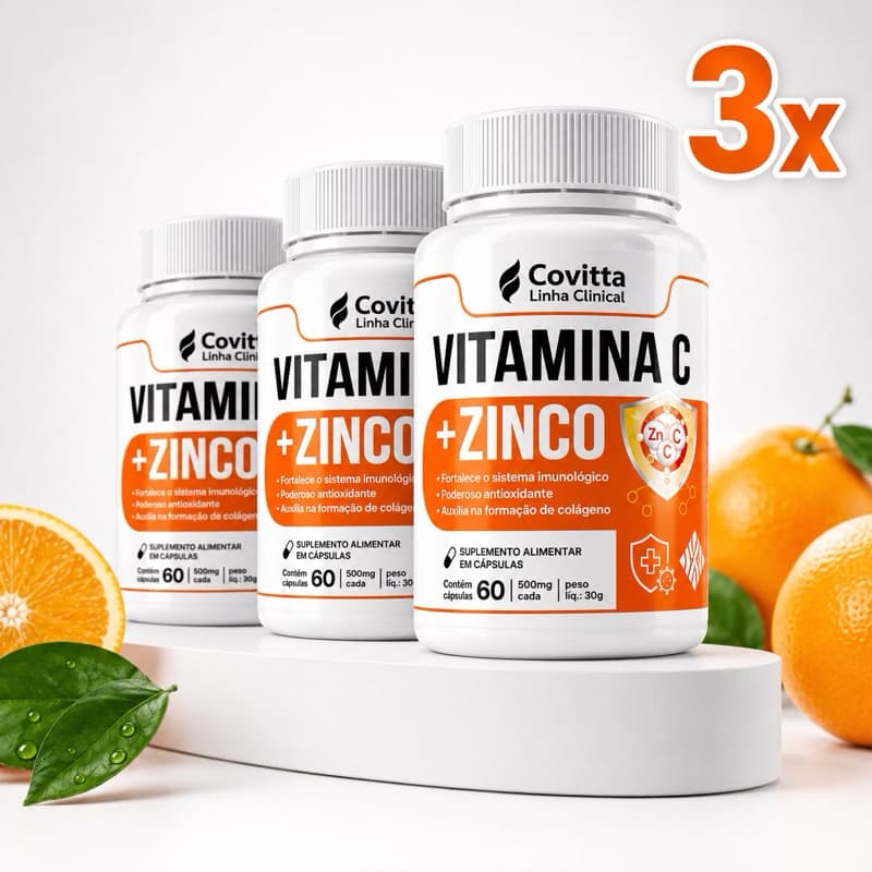 3x Vitaminas C + Zinco Covitta 180 Cápsulas Suplemento Alimentar