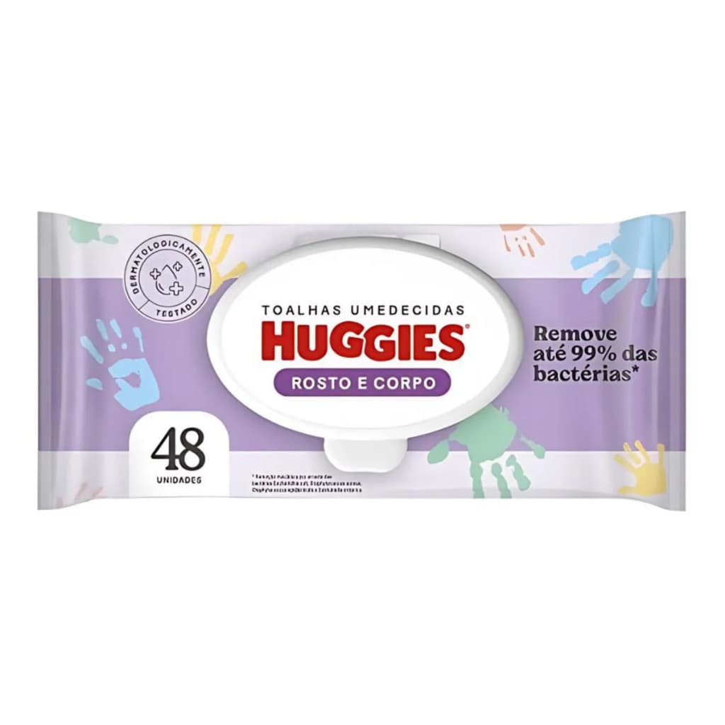 Lenço Umedecido Huggies Rosto e Corpo 192 Toalhas | Leve 4 Pague 3 | Remove 99% das Bactérias | Pacotes 48 Unid