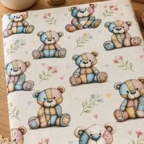 Tecido Estampado MEIO METRO Ursinhos Patchwork Infantil Bege – Tricoline para Costura e Artesanato