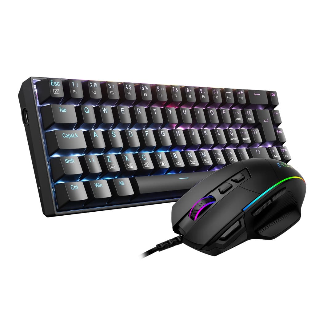 COIBEU Kit Teclado Mecânico com Fio 68 Teclas RGB + Mouse Gamer 5 Botões 12400 DPI